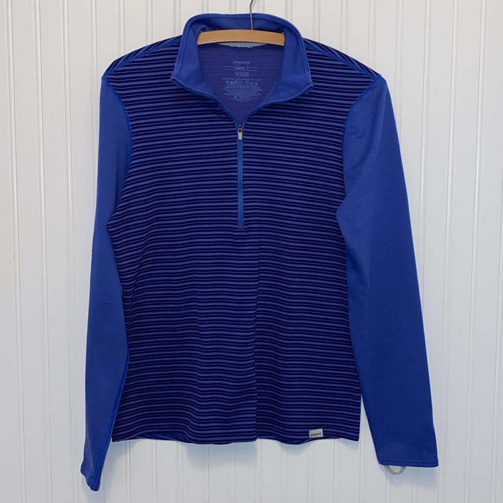 Patagonia Capilene thermal 1/4 zip, royal purple stripe, large